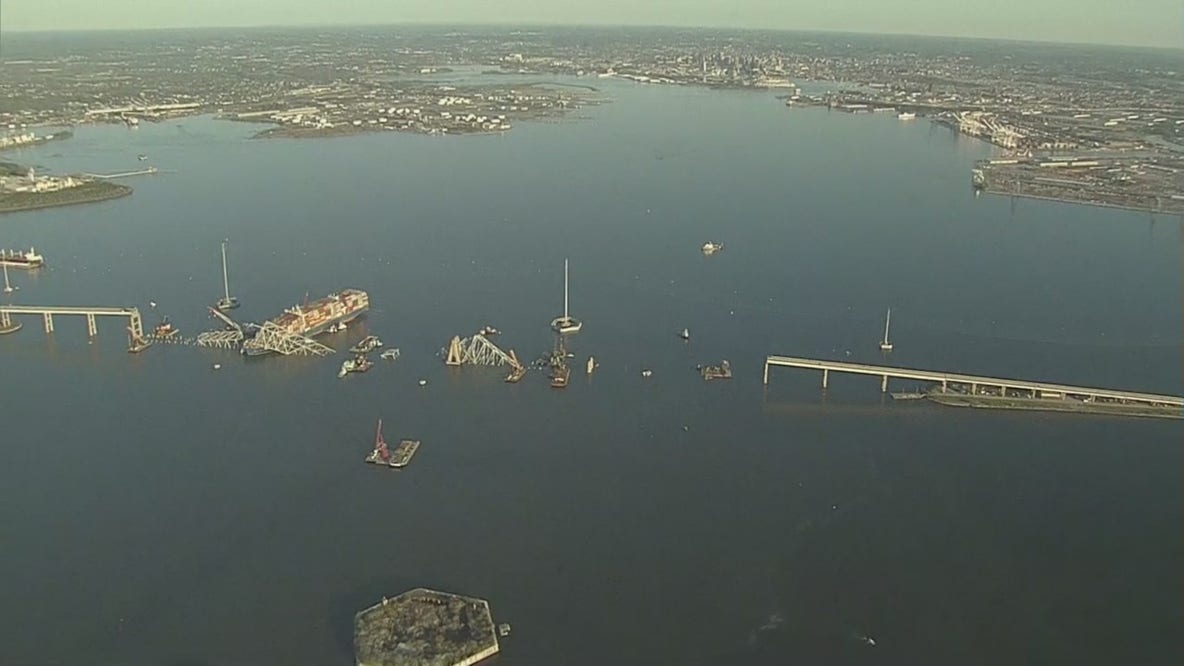 Baltimore Key Bridge Collapse: Aerials show work to clear debris